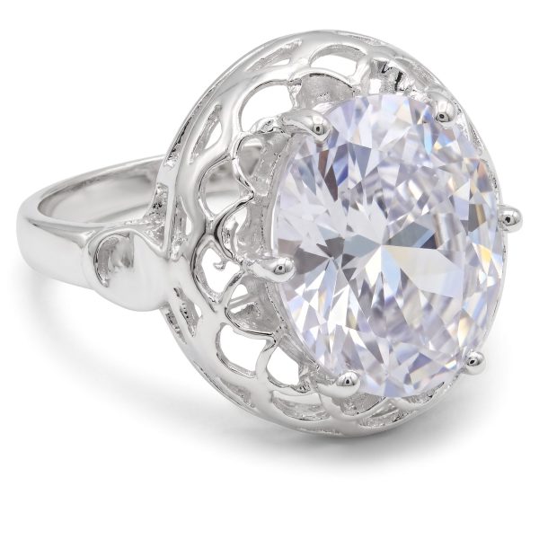 Anillo Ovalo Zirconia Blanca Grande Filigrana