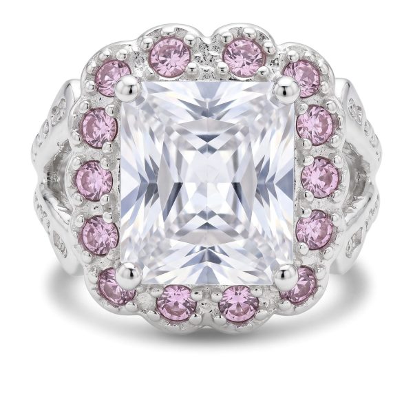 Anillo Cuadro Grande Zirconia Blanca y Zirconia Rosa