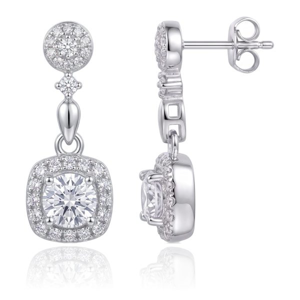 Aretes Cuadro Zirconias Blancas Colgantes