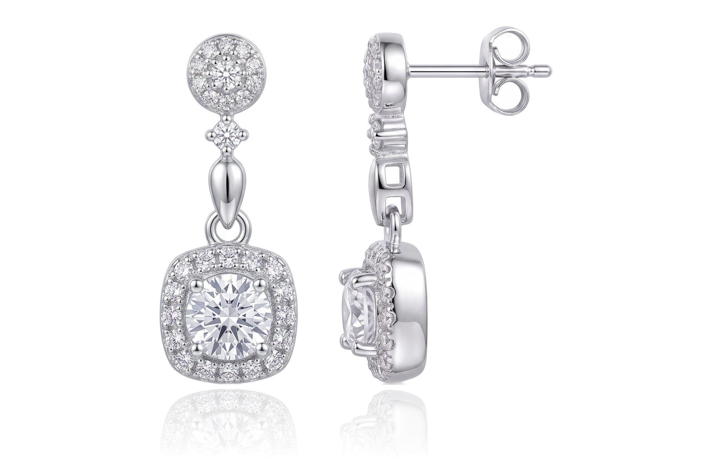 Aretes Cuadro Zirconias Blancas Colgantes