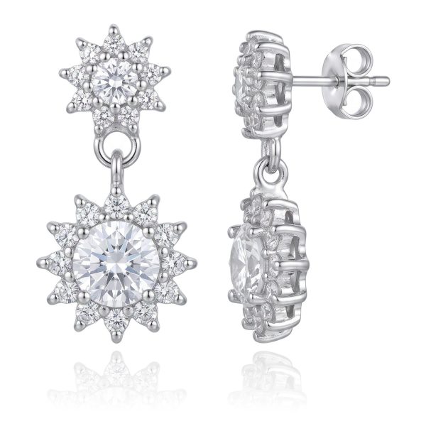 Aretes Flor Zirconias Colgante