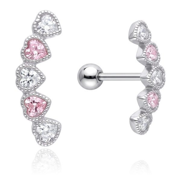 Aretes 5 Corazones y Zirconias Bola Atrás