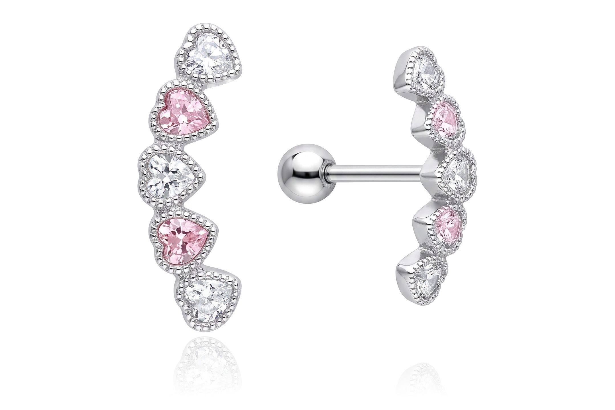 Aretes 5 Corazones y Zirconias Bola Atrás