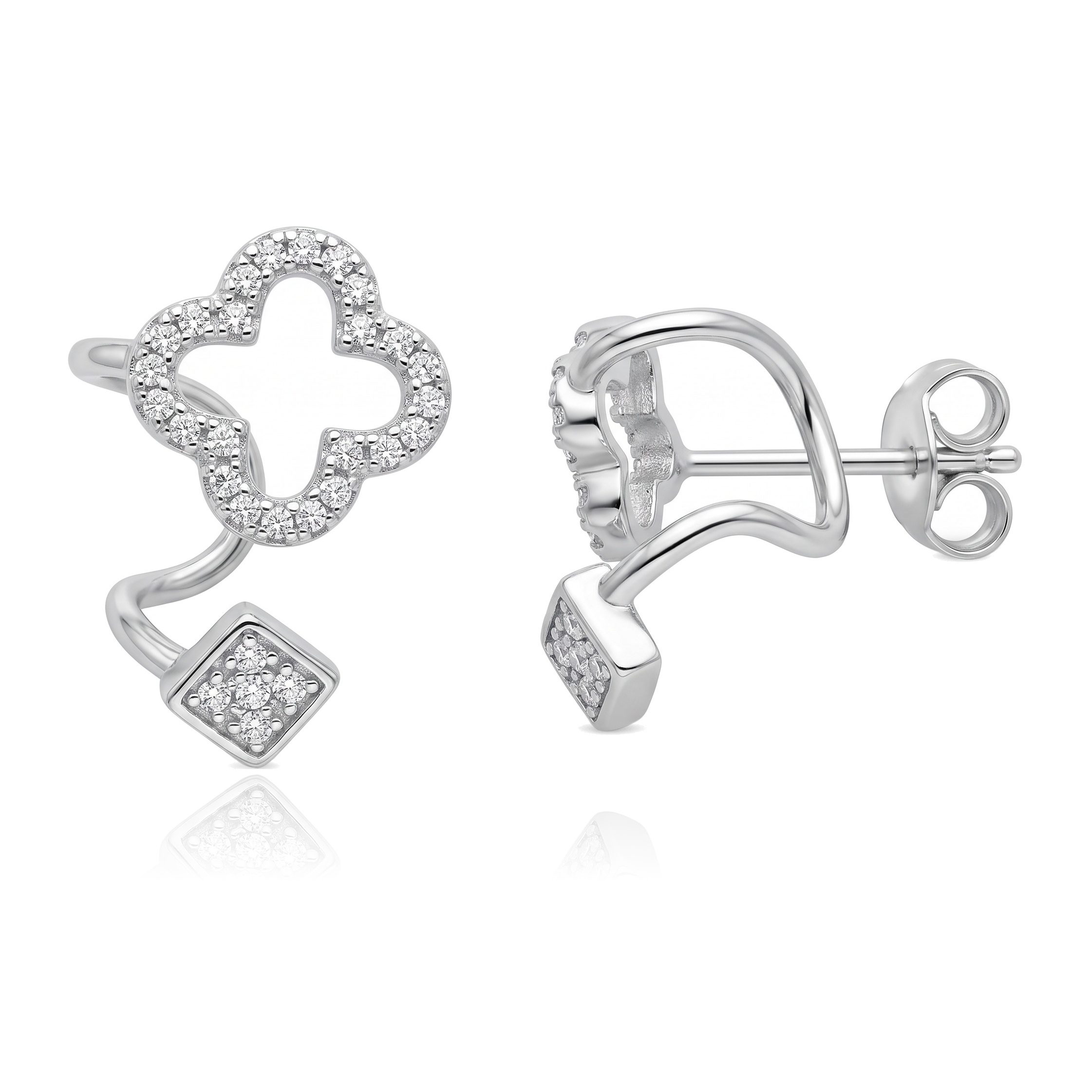 Aretes Trébol y Rectángulo Microzirconias