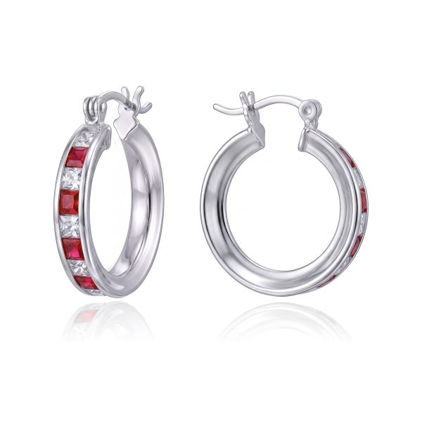 Arracadas Zirconias Rojas y Blancas 2.2cm