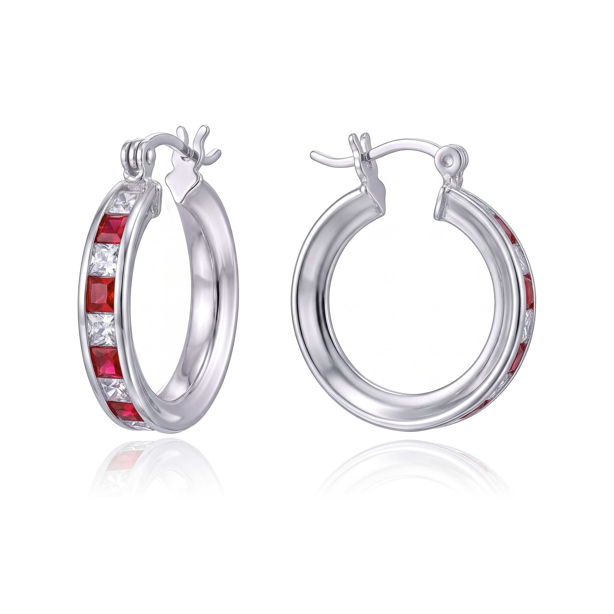 Arracadas Zirconias Rojas y Blancas 2.2cm