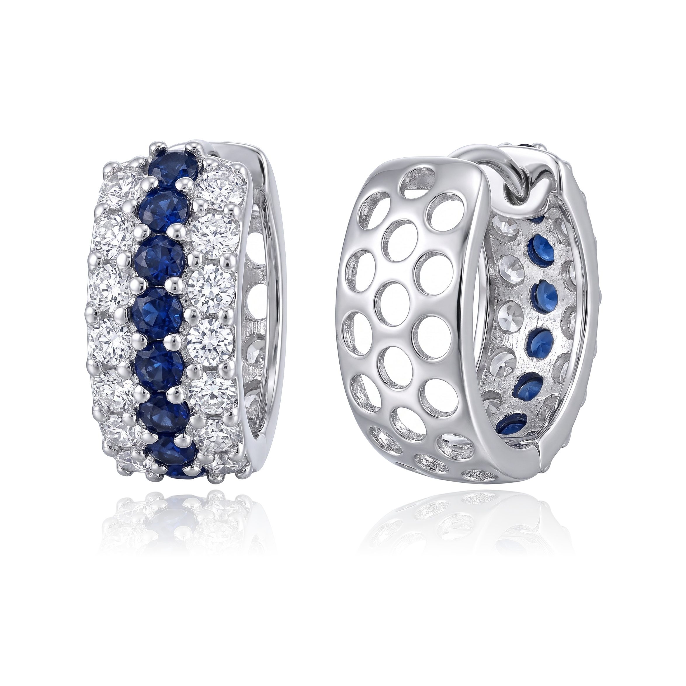 Arracadas Huggies Zirconias Blancas y Azules