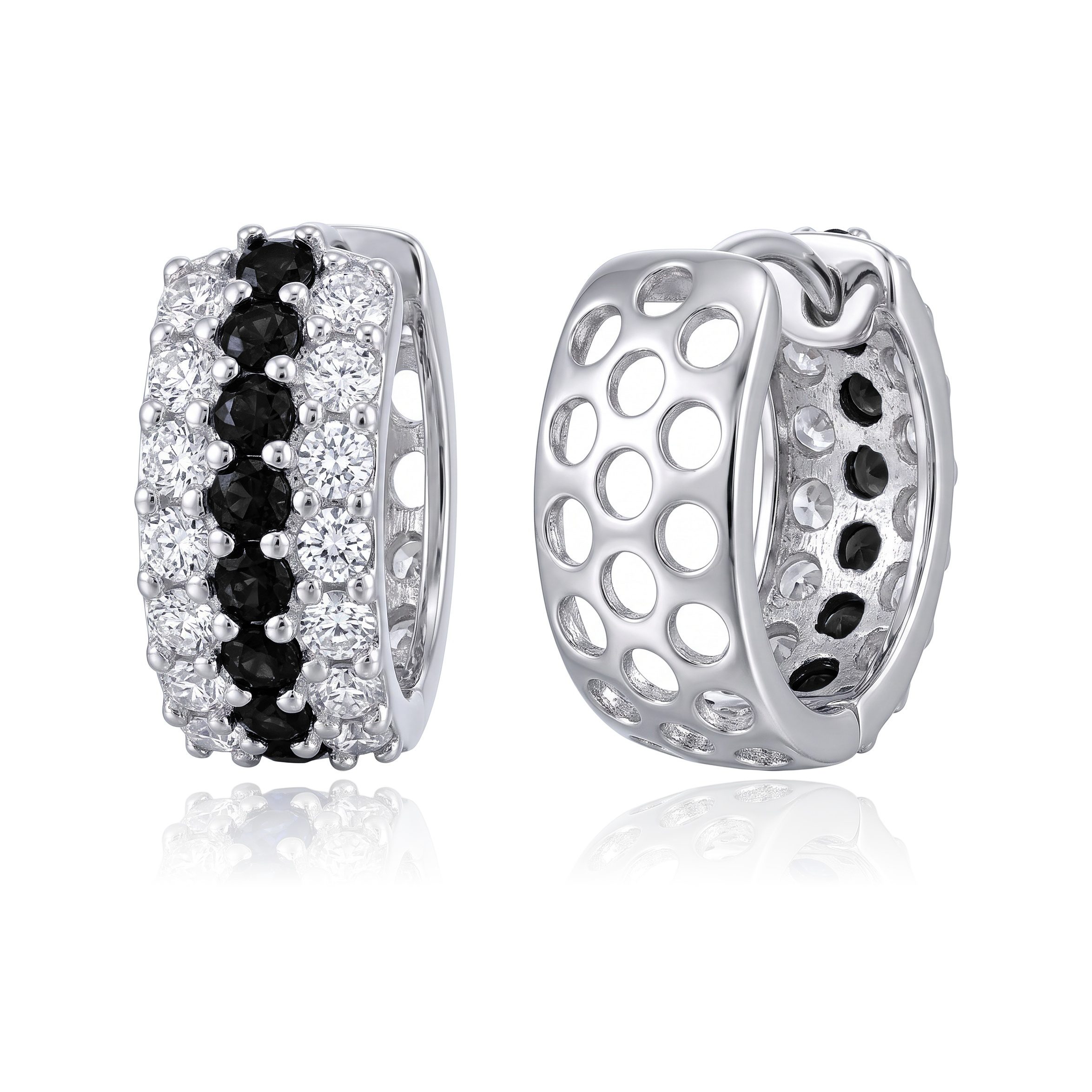 Arracadas Huggies Zirconias Blancas y Negras