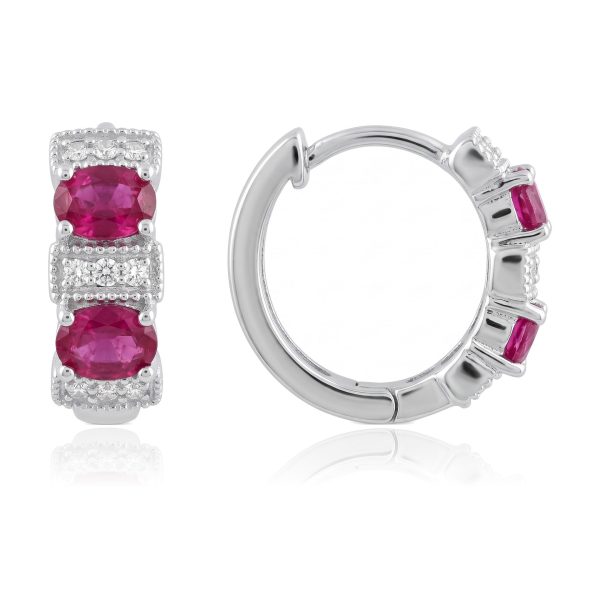 Arracadas Huggies Zirconias Blancas y Rojas