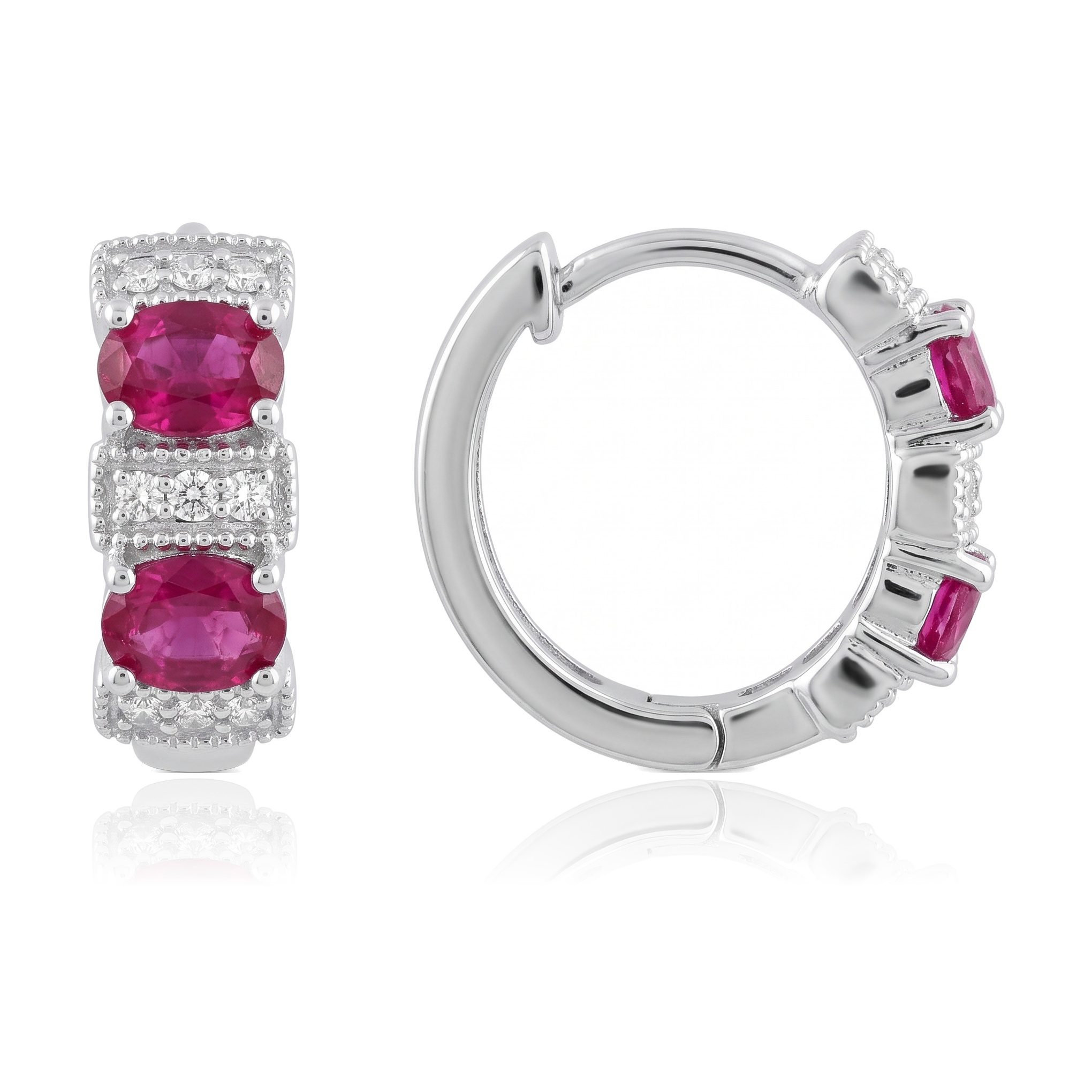 Arracadas Huggies Zirconias Blancas y Rojas